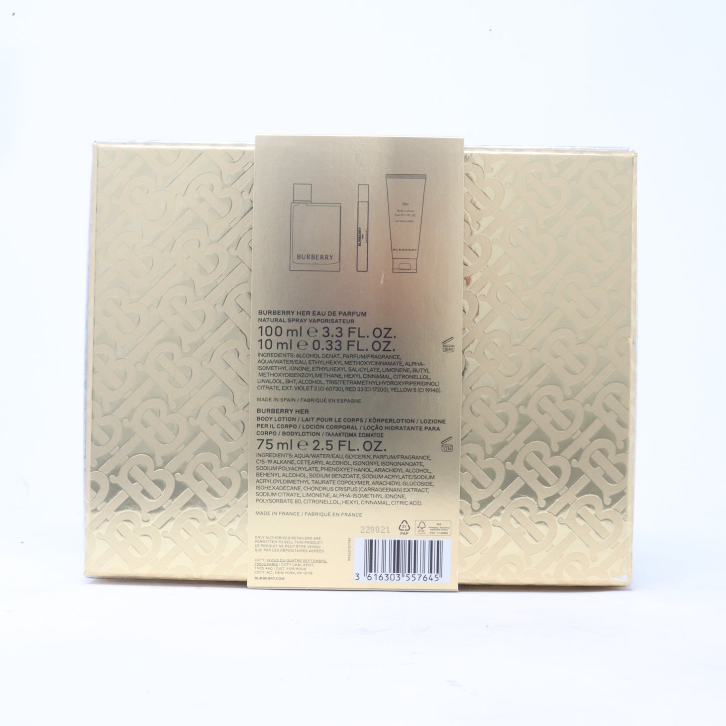 Burberry Her Eau De Parfum 3-Pcs Gift Set  / New With Box