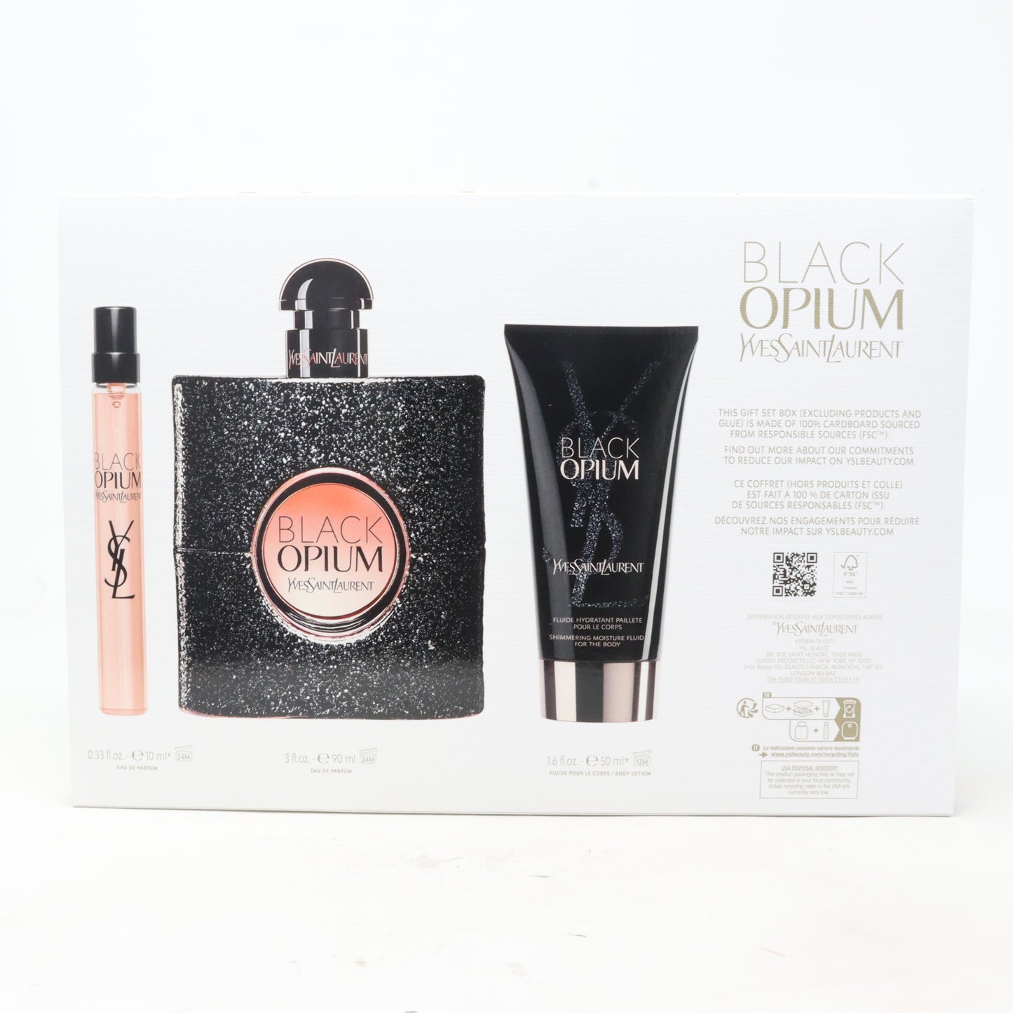 Yves Saint Laurent Black Opium Eau De Parfum 3 Pcs Gift Set  / New With Box