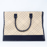 Woven Cream And Navy Blue Tote Bag