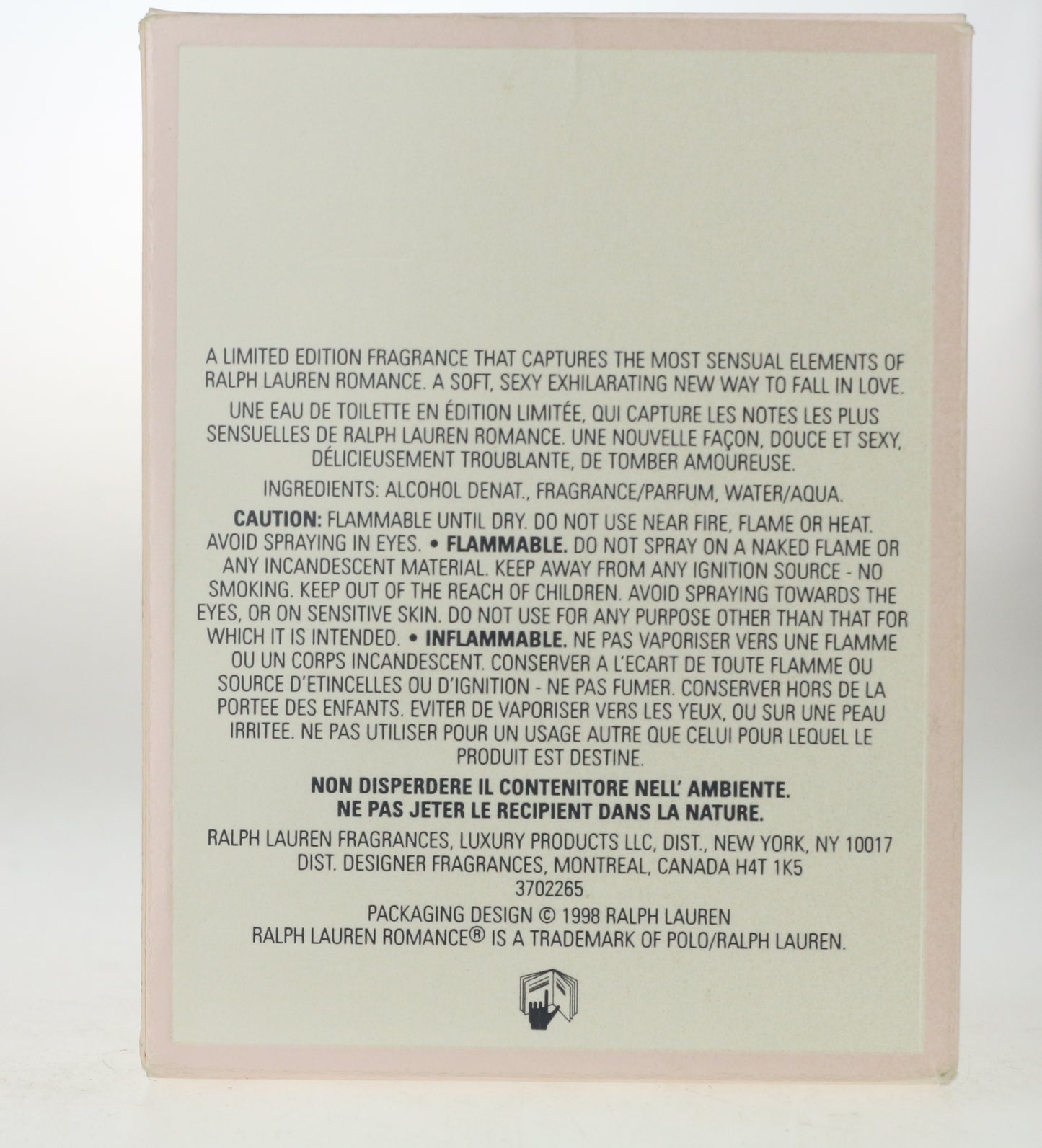 Ralph Lauren Romance Sensual Notes Eau De Toilette Spray 3.4oz/100ml In Box