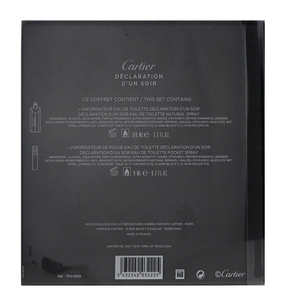 Cartier Declaration D'un Soir 2 Piece Gift Set EDT 3.3Oz & PocketSpray 0.3Oz/9ml