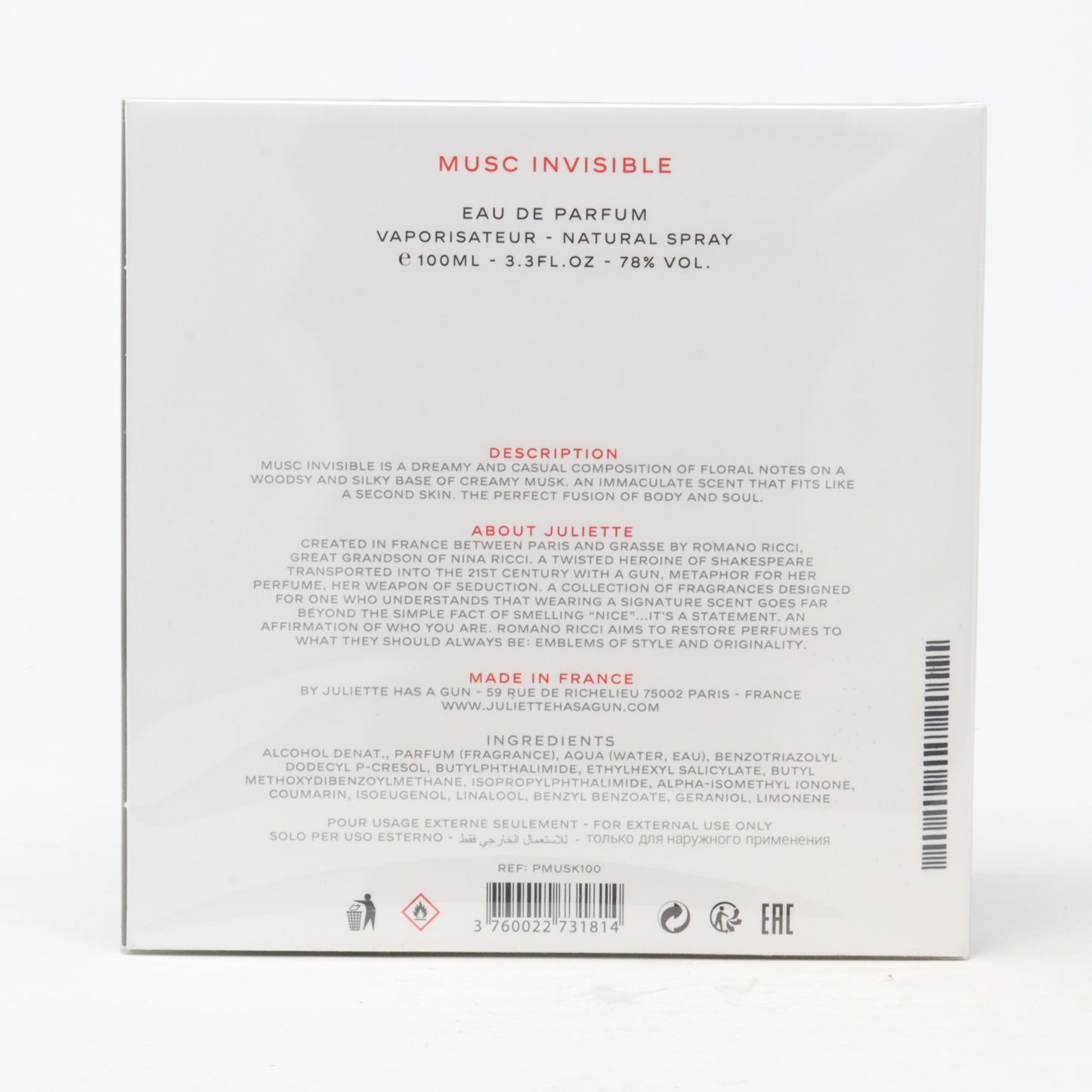 Musc Invisible by Juliette Has A Gun Eau De Parfum 3.3oz Spray New With Box