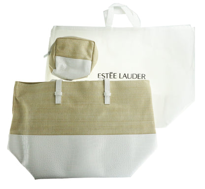Estee Lauder White And Beige 3Pcs Bag Set New Tote Bag