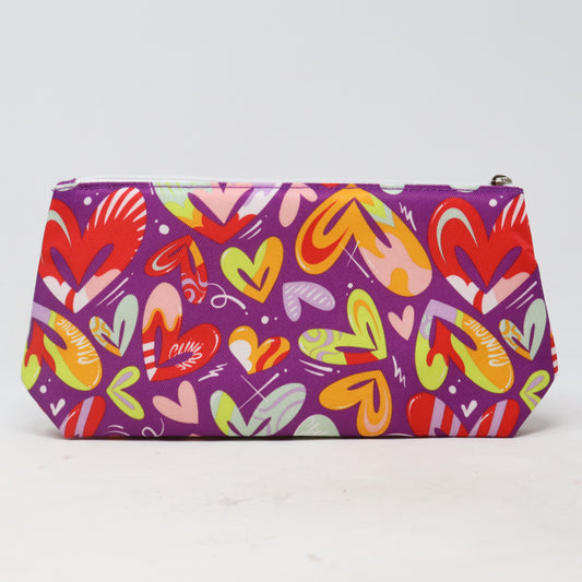 Purple/Colored Hearts Print Cosmetic Bag