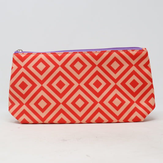 Red And Pink Square Print Cosmetic Bag