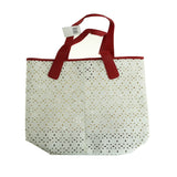 Saks Fifth Avenue 'Red White Faux Leather Perforated Tote Bag' New Tote Bag